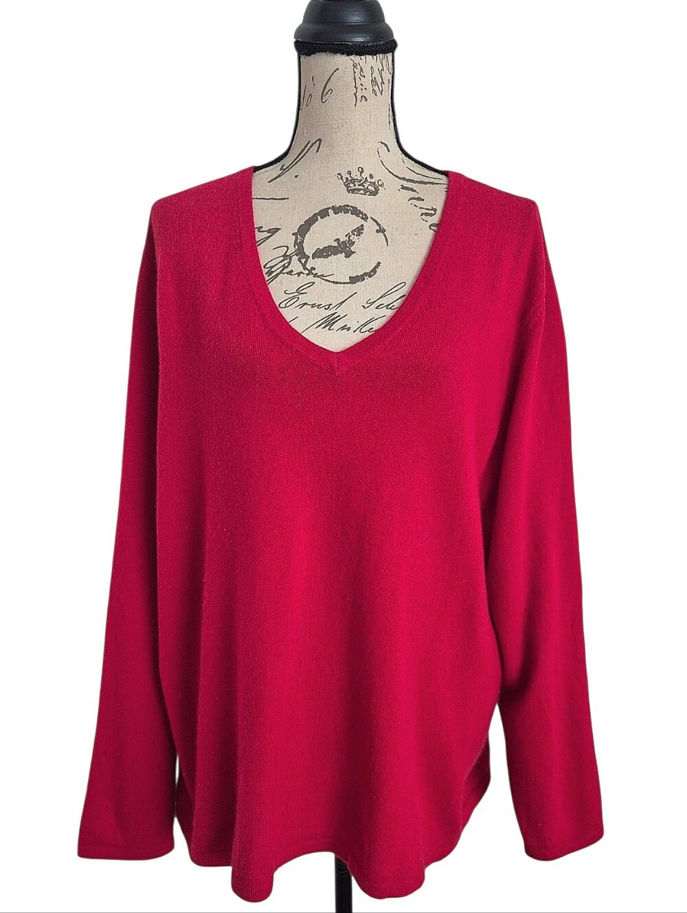 Lands' End 100% Cashmere V-Neck Sweater Red Size 3X Quiet Luxury Classic Winter